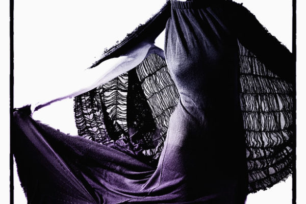 Purple dress and textured shawl