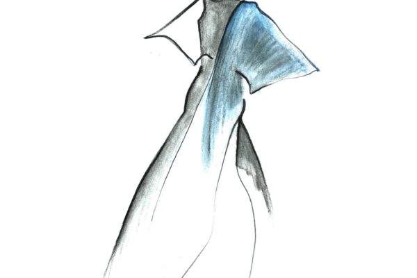 Illustration of knitted single sleeved dress and wrap by Anita Ronga