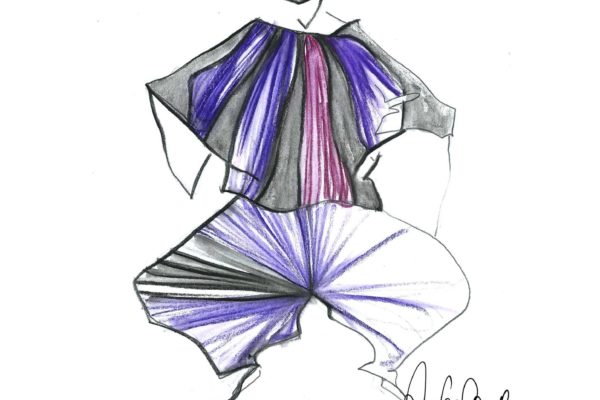 Wide trousers and shawl illustration by Anita Ronga